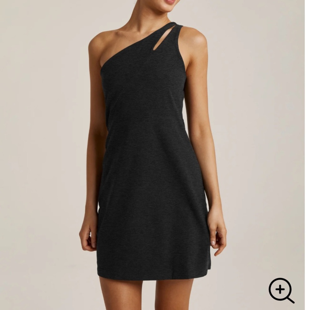Beyond Yoga one shoulder mini athletic charcoal dress S Spacedye Lost Your Mind